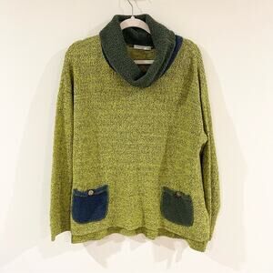 Margaret Winters  Knit Cowl Neck Sweater Woman’s size M Green and Blue Pockets